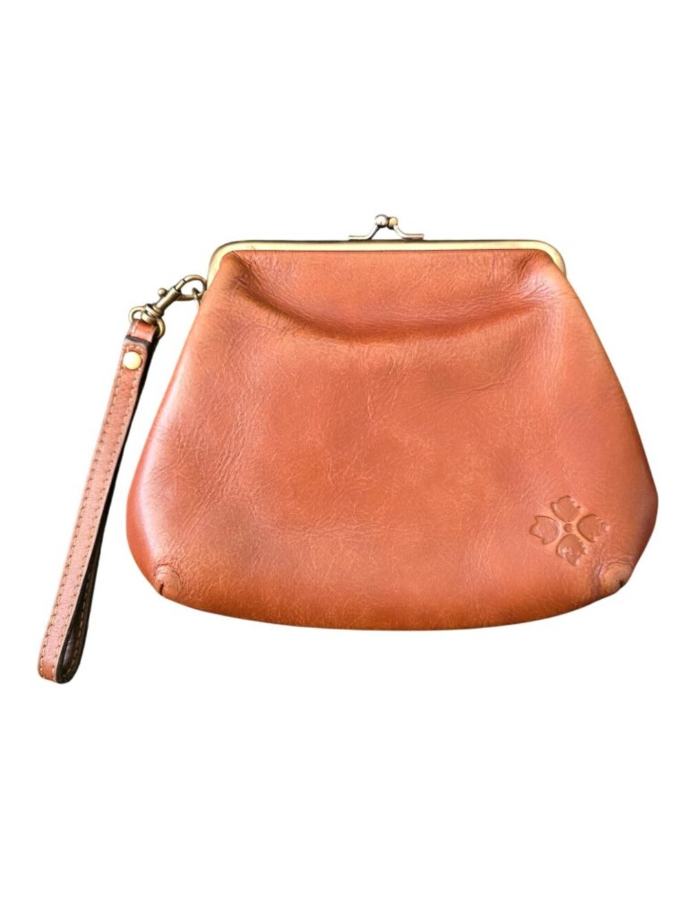 Patricia Nash SAVENA Tan Leather Framed Kiss-Lock Wristlet Purse